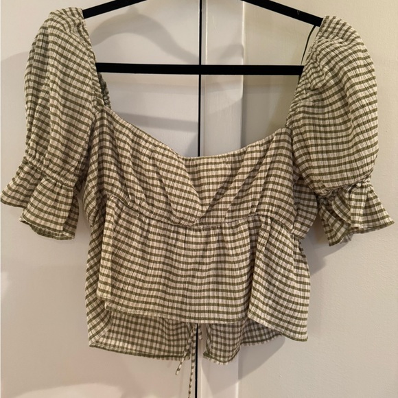 Reformation Lena Top in Green Check - Picture 7 of 7